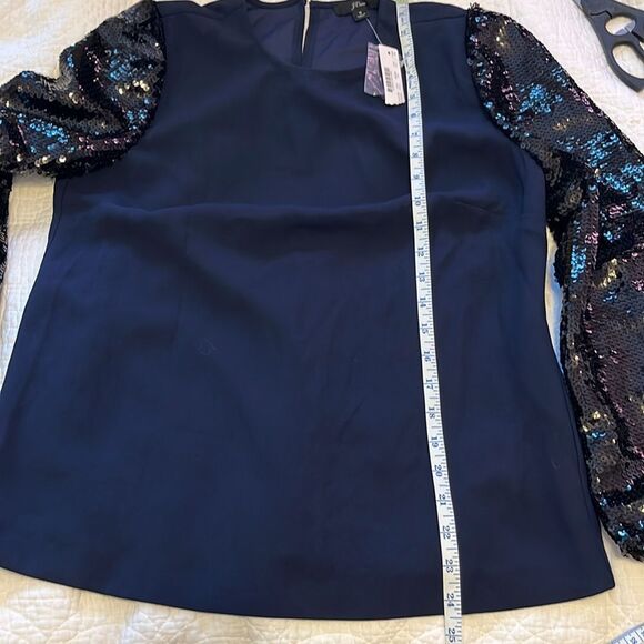 J Crew Sequin Crepe Long Sleeve Blouse Navy Blue Sz Small Statement Preppy New - Picture 9 of 12